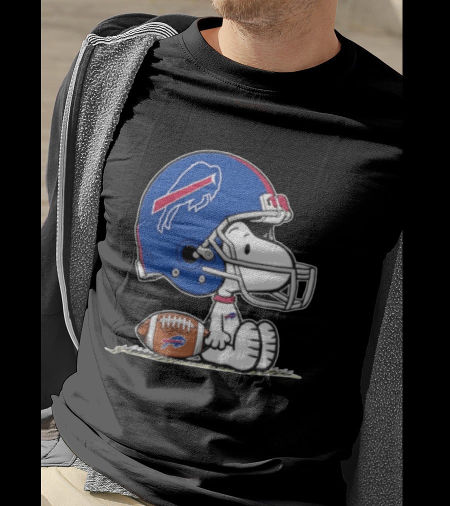 Snoopy Buffalo Bills Football Helmet Sitting With Football T-Shirt