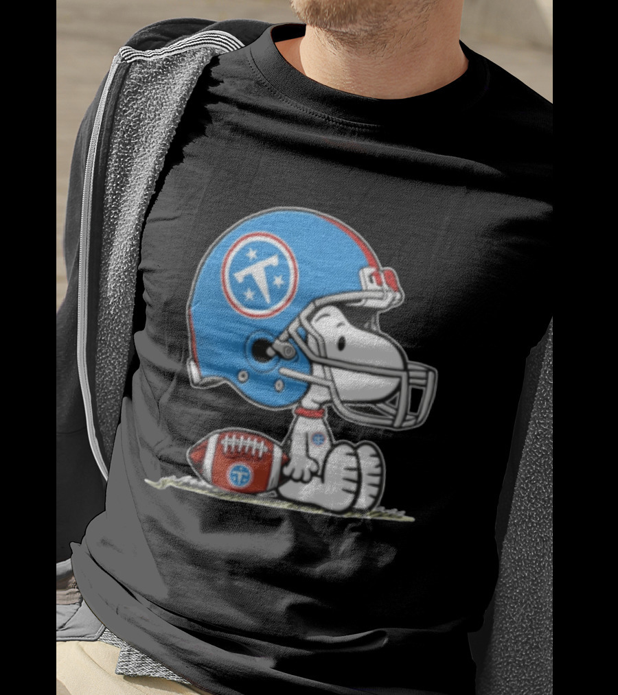 Snoopy Wearing Tennessee Titans Football Helmet Sitting With Football T-Shirt
