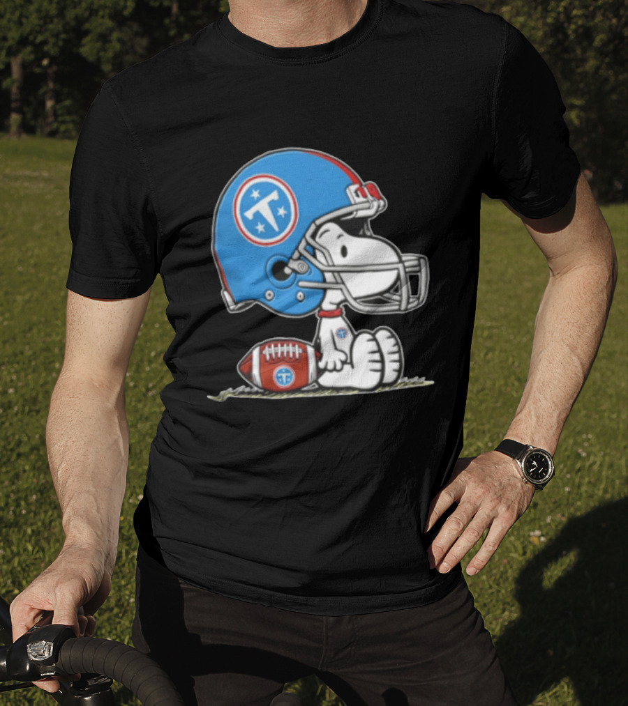 Snoopy Wearing Tennessee Titans Football Helmet Sitting With Football T-Shirt