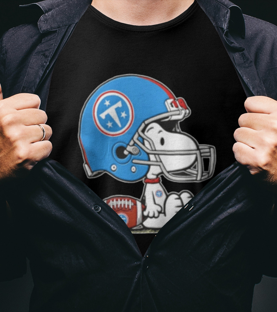 Snoopy Wearing Tennessee Titans Football Helmet Sitting With Football T-Shirt