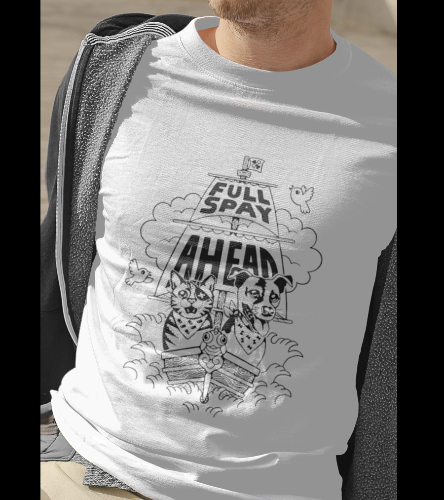 Full Spay Ahead Cat Dog Pirate Ship Adventure T-Shirt