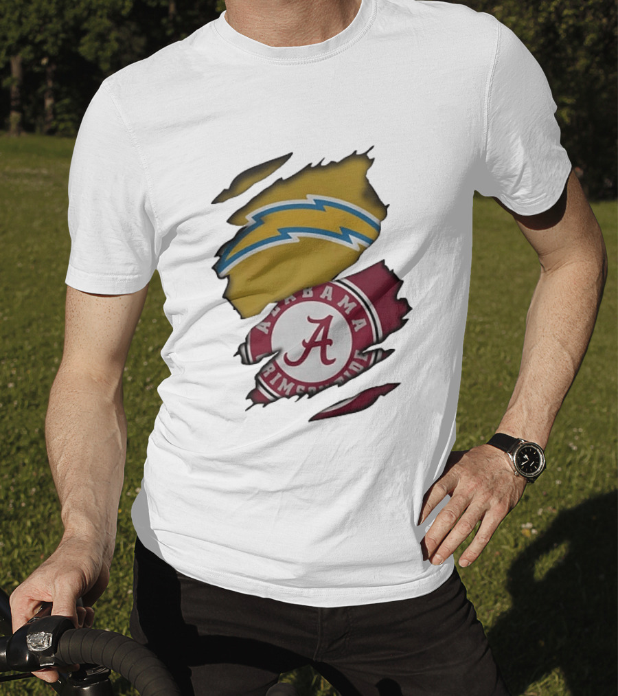 Los Angeles Chargers Alabama Crimson Tide NCAA Ripped Skin T-Shirt