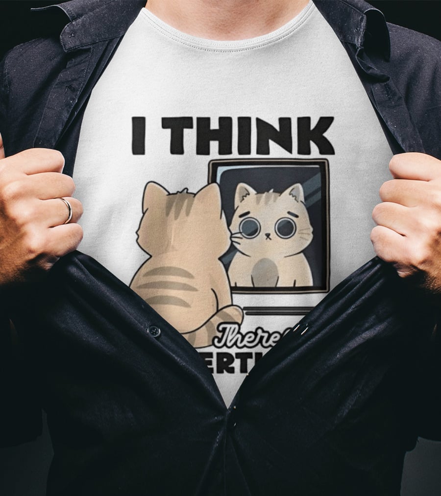 Cat I Think Therefore I Overthink Mirror Reflection T-Shirt