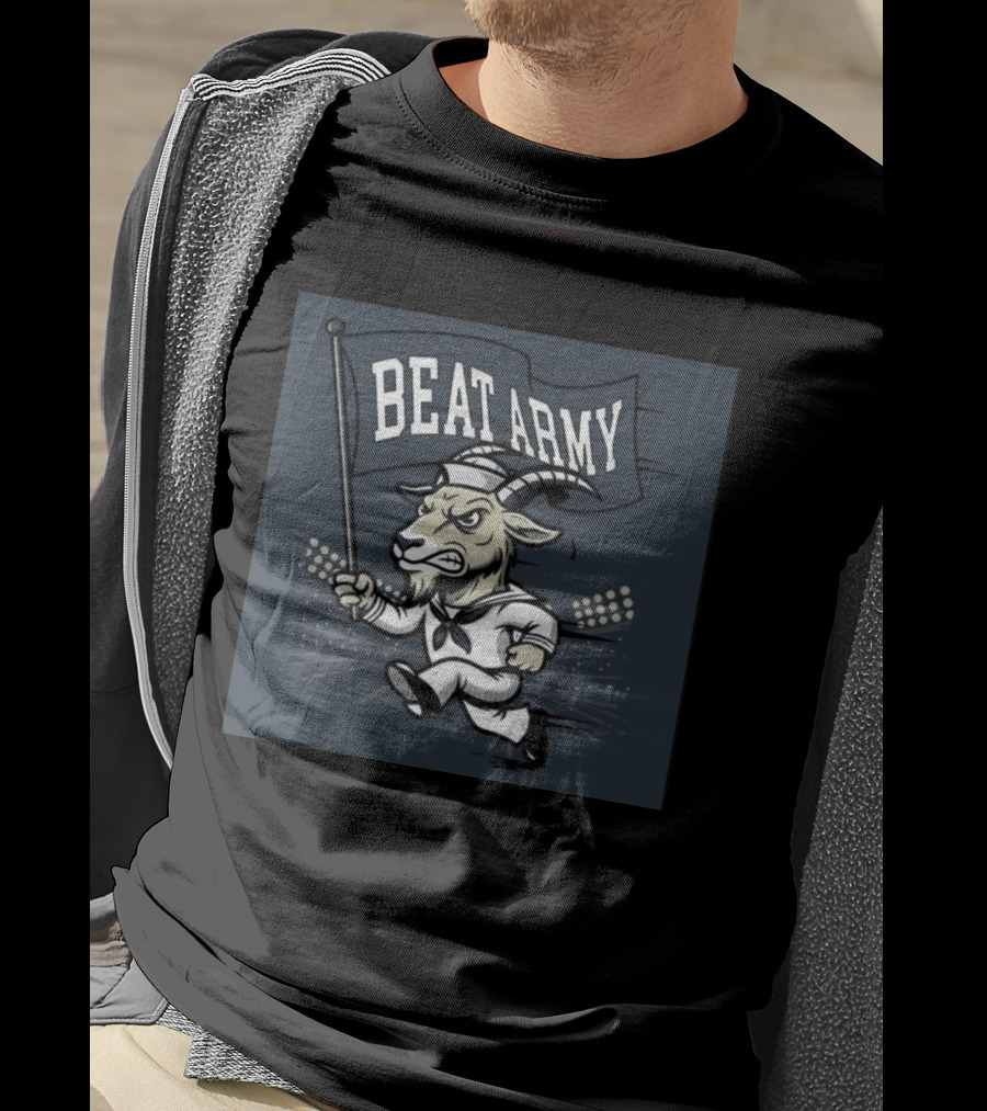 Goat In Sailor Uniform Holding Beat Army Flag Military Rivalry T-Shirt