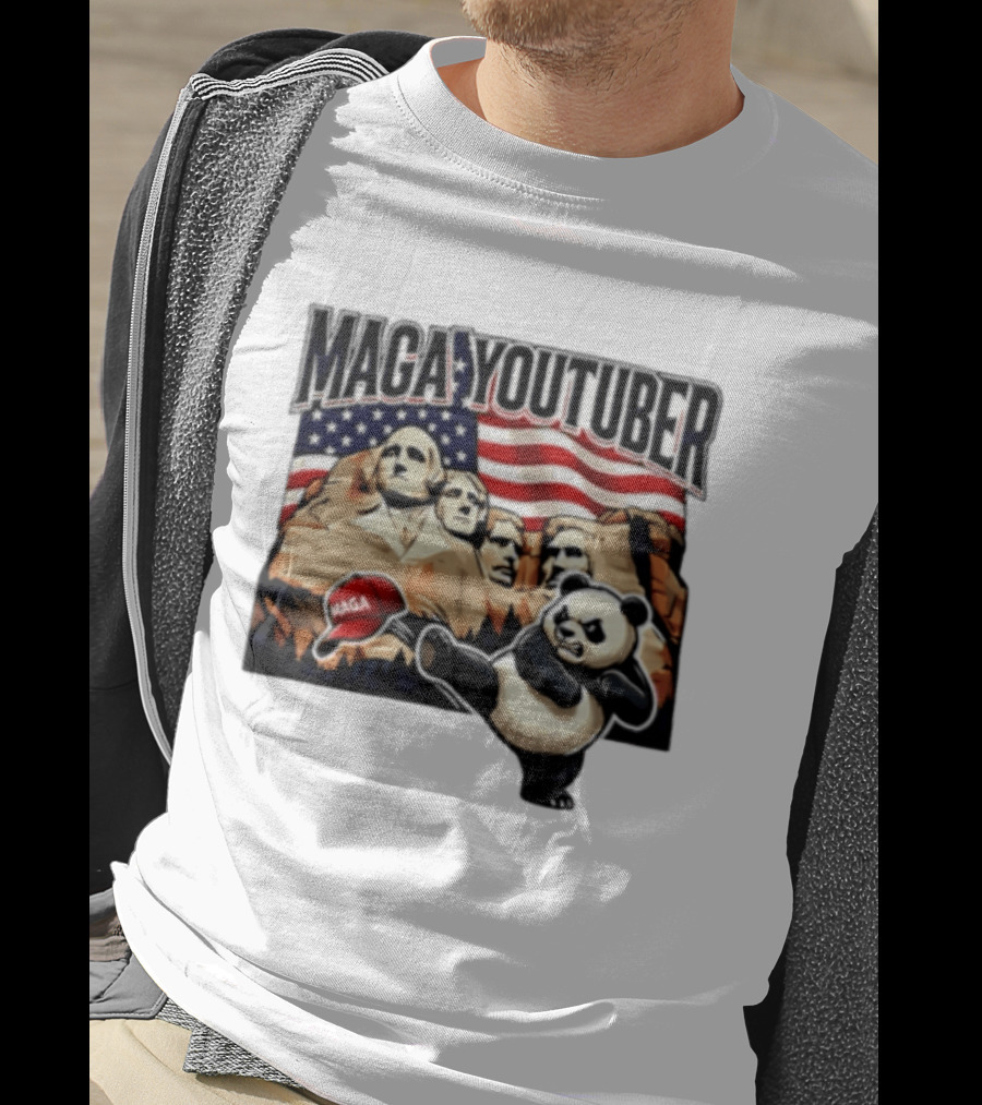 MAGA Youtuber Mount Rushmore American Flag Panda T-Shirt