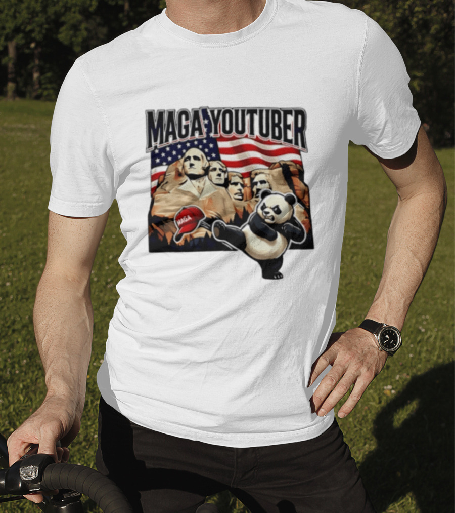MAGA Youtuber Mount Rushmore American Flag Panda T-Shirt