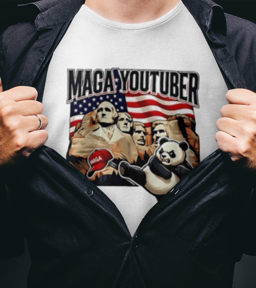 MAGA Youtuber Mount Rushmore American Flag Panda T-Shirt