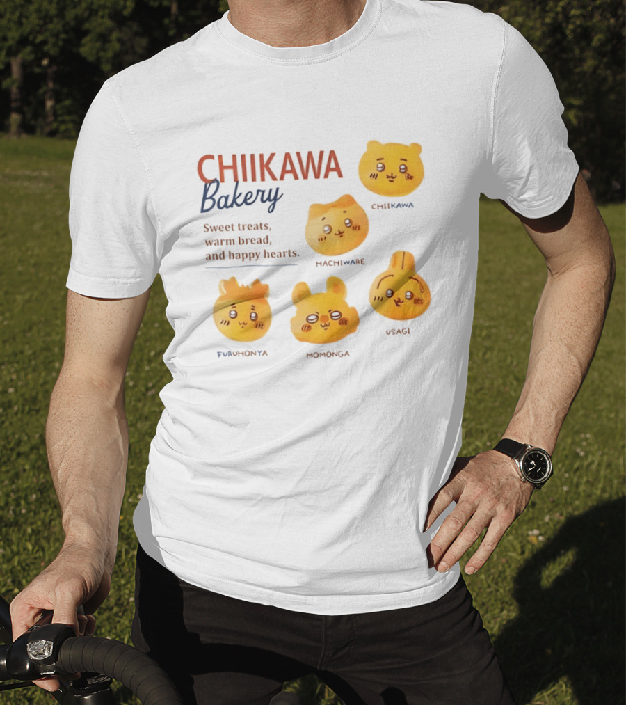 Chiikawa Bakery Sweet Treats Warm Bread Happy Hearts With Chiikawa Hachiware Furuhonya Momonga Usagi T-Shirt
