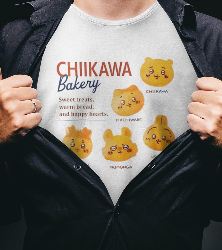 Chiikawa Bakery Sweet Treats Warm Bread Happy Hearts With Chiikawa Hachiware Furuhonya Momonga Usagi T-Shirt