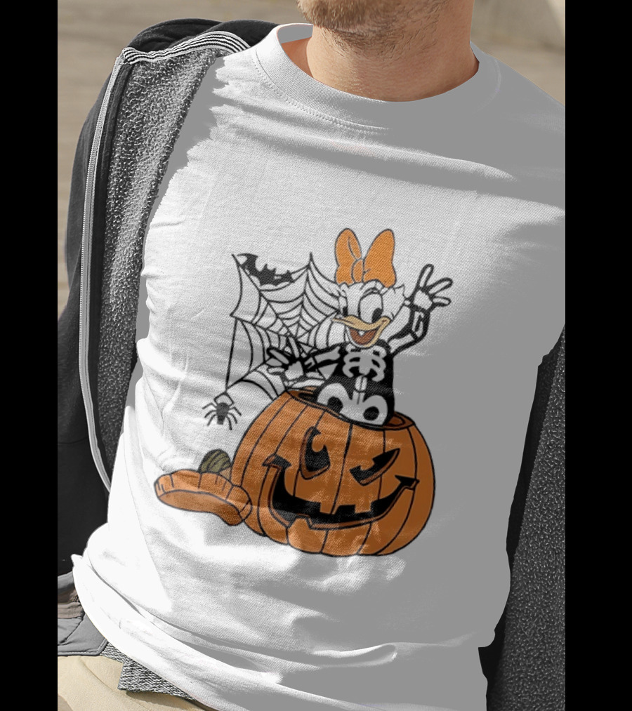 Daisy Duck Pumpkin Halloween Disney Character Spider Web T-Shirt