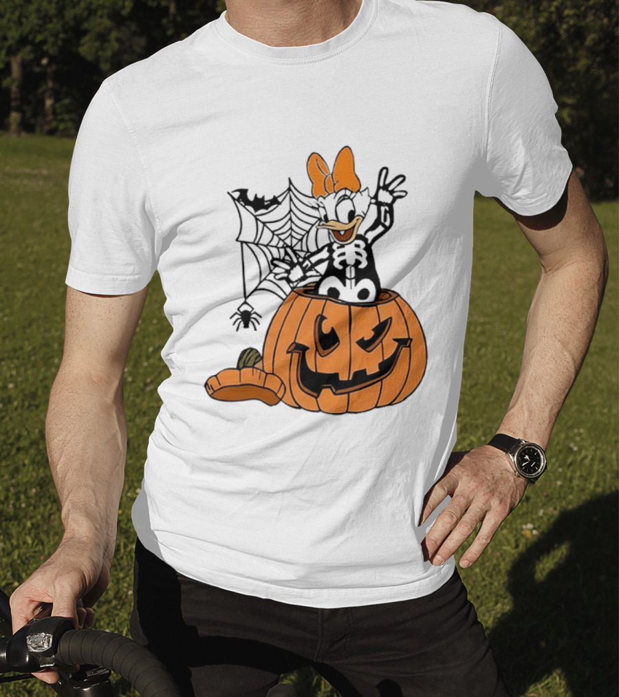 Daisy Duck Pumpkin Halloween Disney Character Spider Web T-Shirt