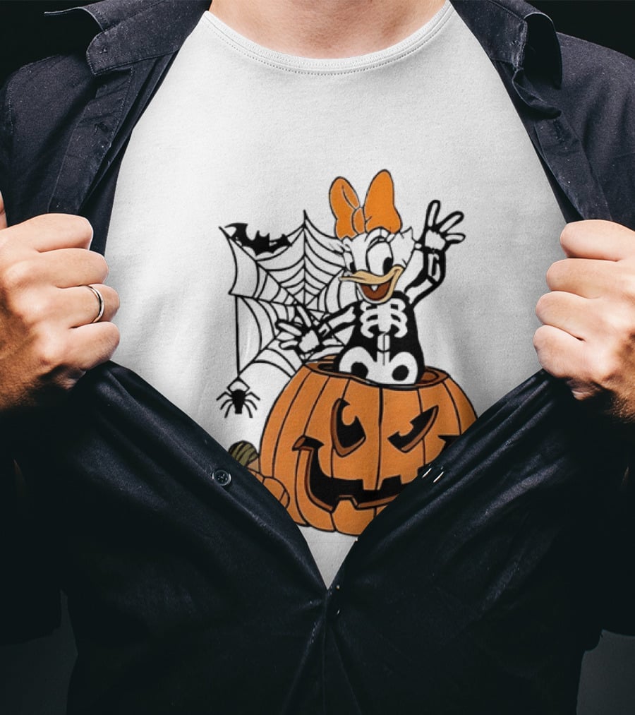 Daisy Duck Pumpkin Halloween Disney Character Spider Web T-Shirt