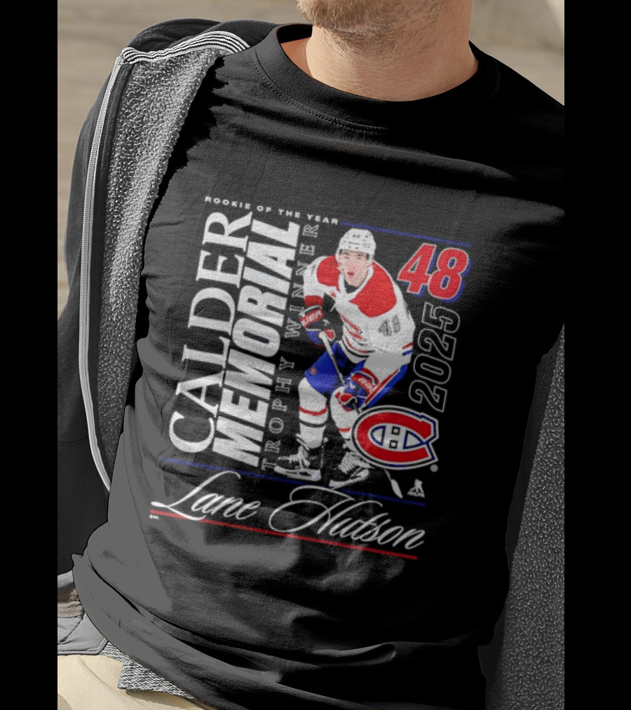 Lane Hutson 48 Montreal Canadiens 2025 Calder Memorial Trophy Winner Rookie Of The Year T-Shirt