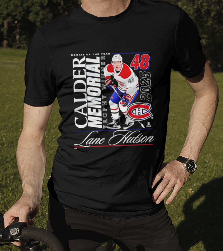 Lane Hutson 48 Montreal Canadiens 2025 Calder Memorial Trophy Winner Rookie Of The Year T-Shirt