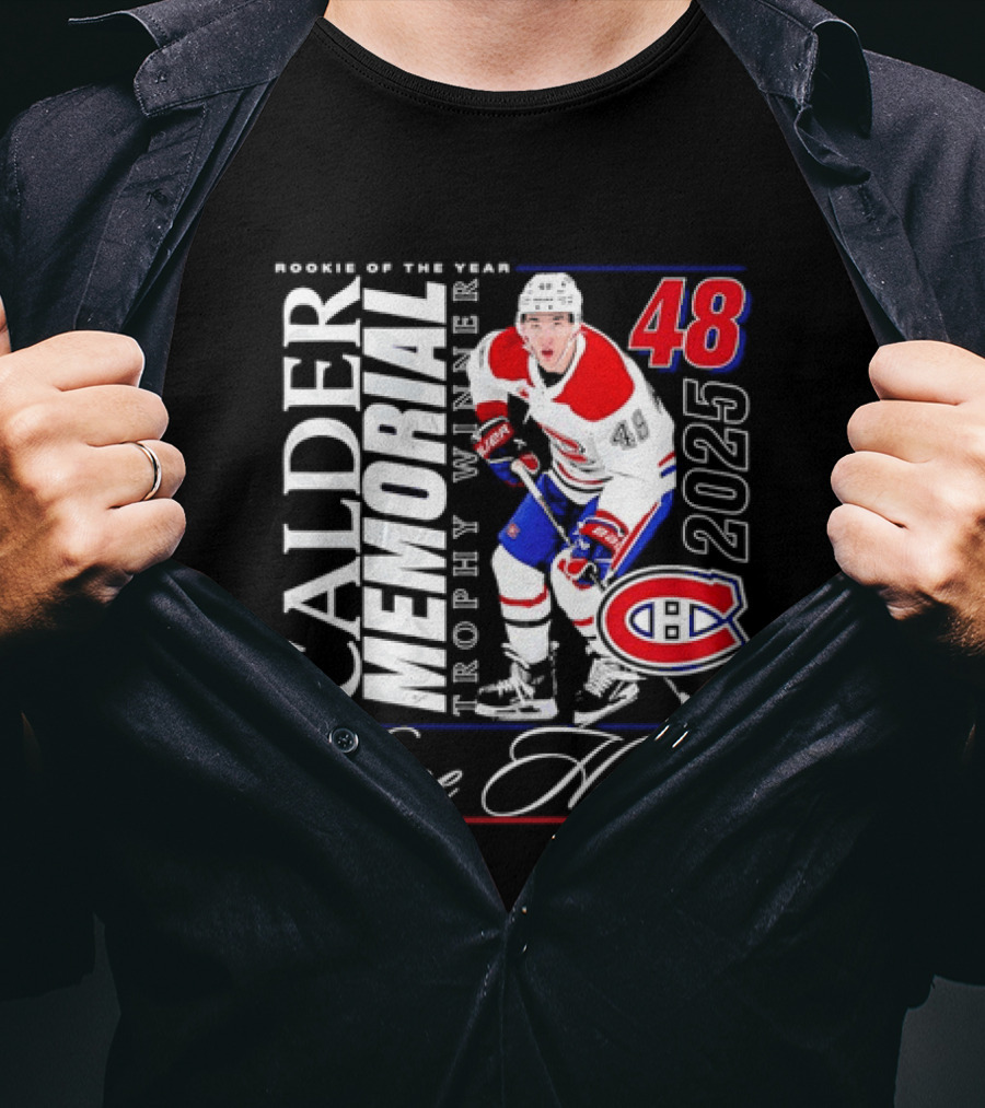 Lane Hutson 48 Montreal Canadiens 2025 Calder Memorial Trophy Winner Rookie Of The Year T-Shirt