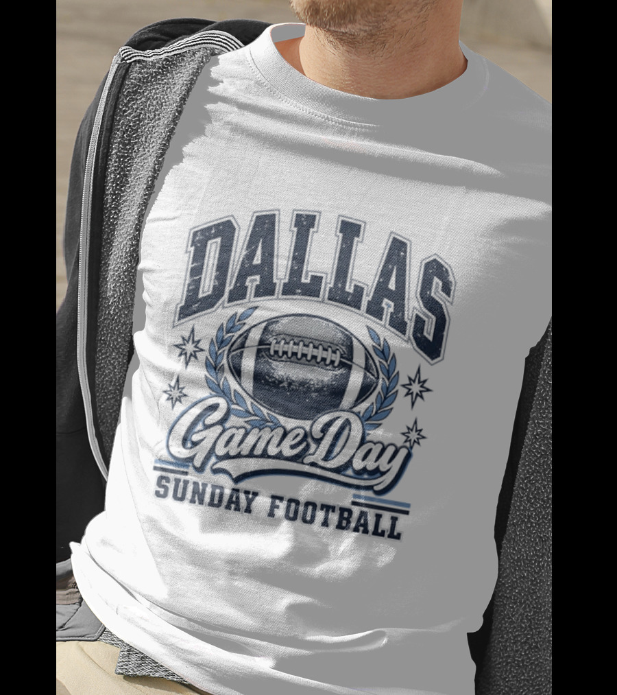 Dallas Game Day Sunday Football Vintage Style Football And Laurel T-Shirt
