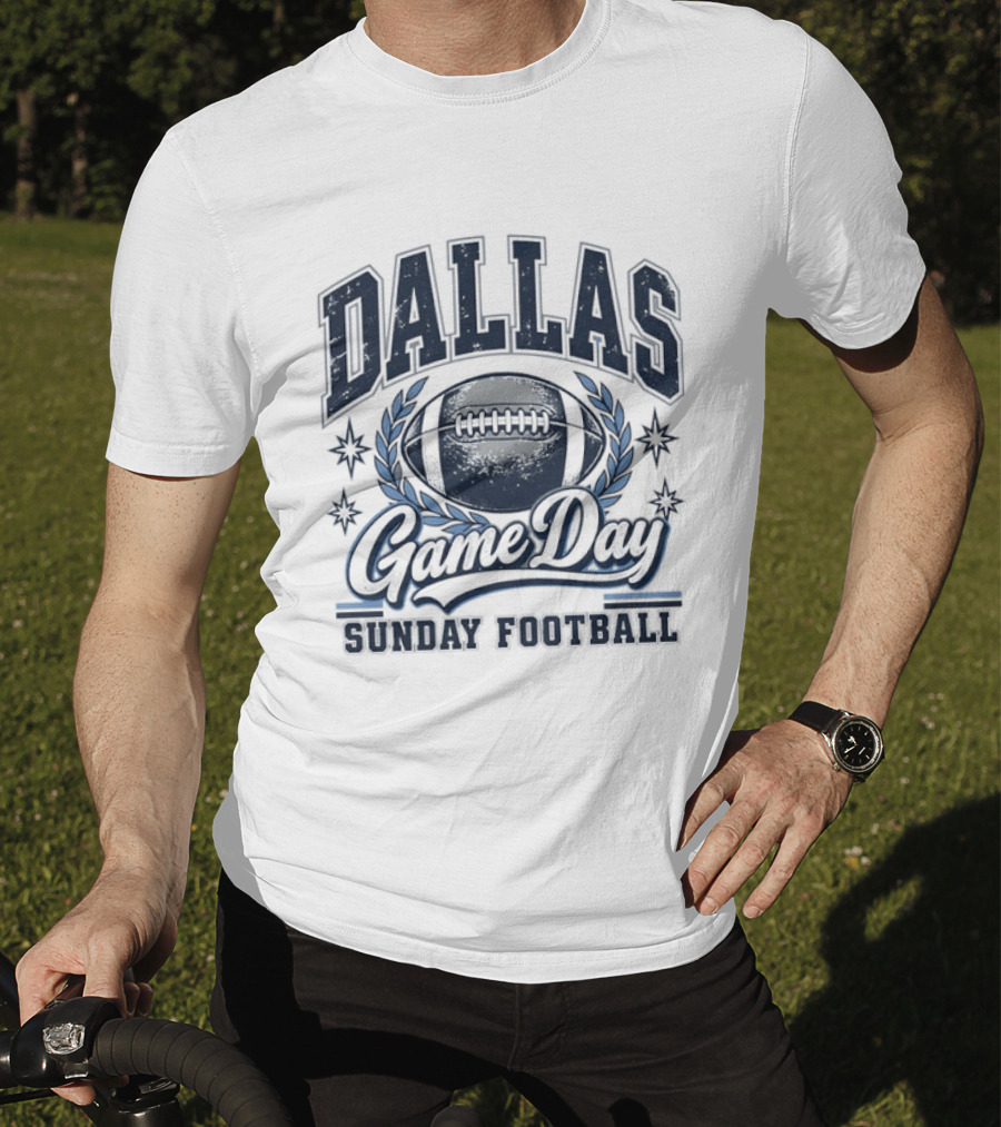 Dallas Game Day Sunday Football Vintage Style Football And Laurel T-Shirt