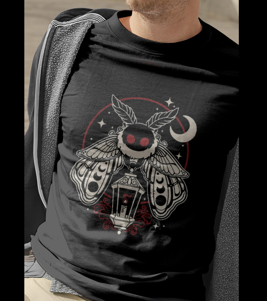 Lunar Moth Lantern Crescent Moon Phases Night Sky Spirit T-Shirt