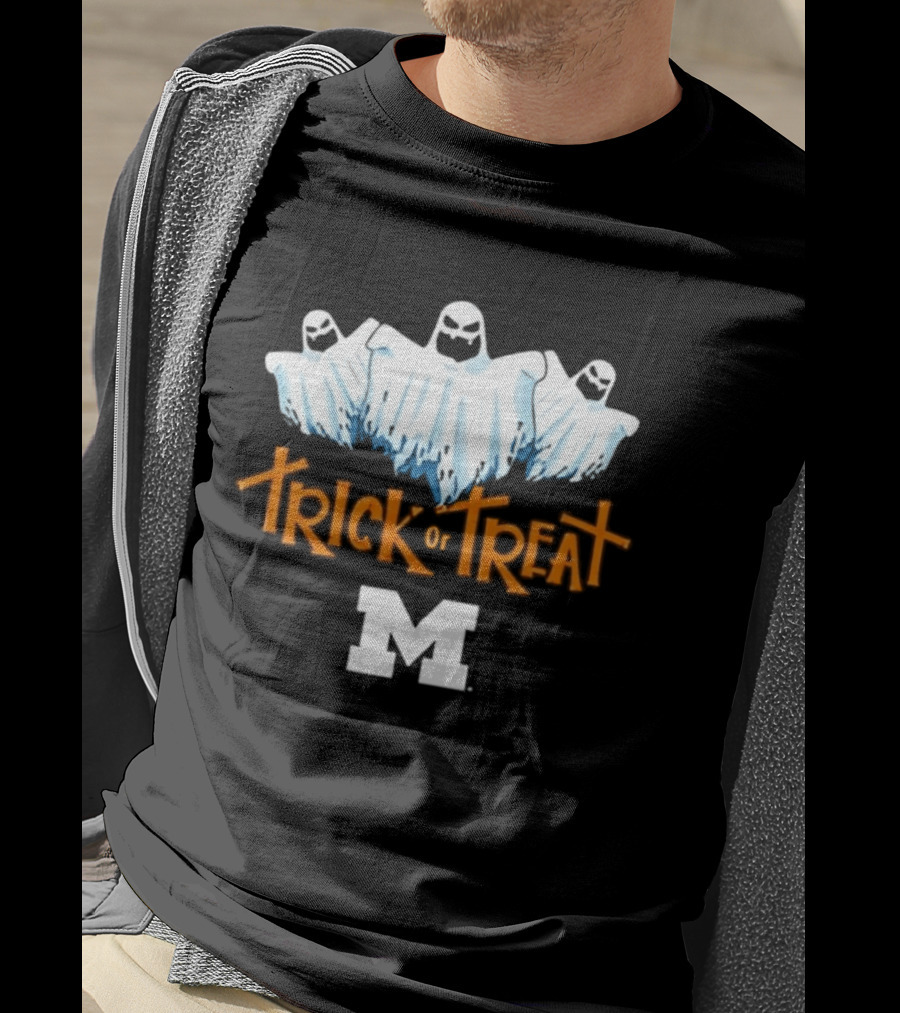 Halloween Trick Or Treat Ghosts University Of Michigan Logo M T-Shirt
