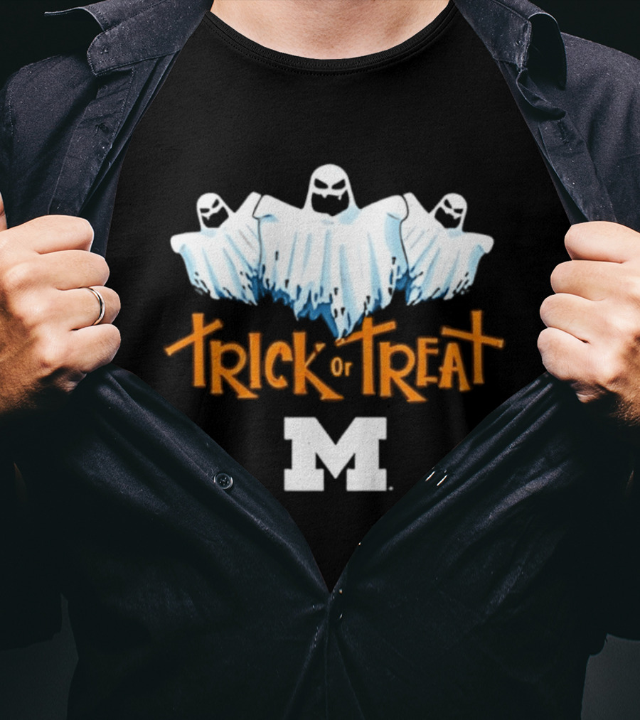 Halloween Trick Or Treat Ghosts University Of Michigan Logo M T-Shirt