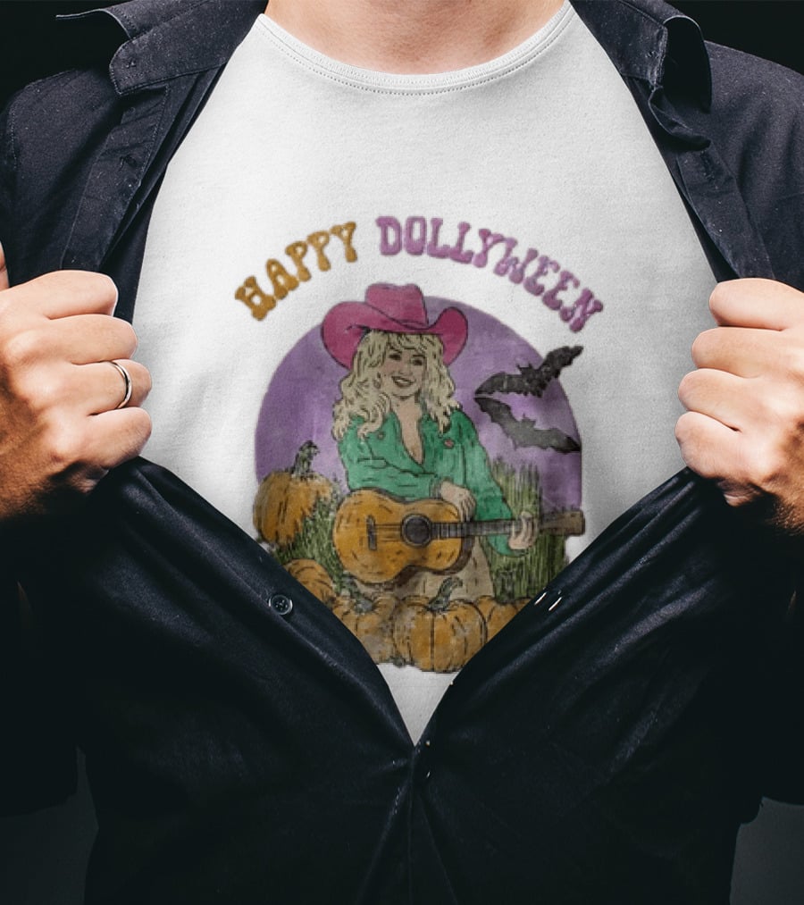 Happy Dollyween Dolly Parton Pumpkins Bats Country Music Star T-Shirt