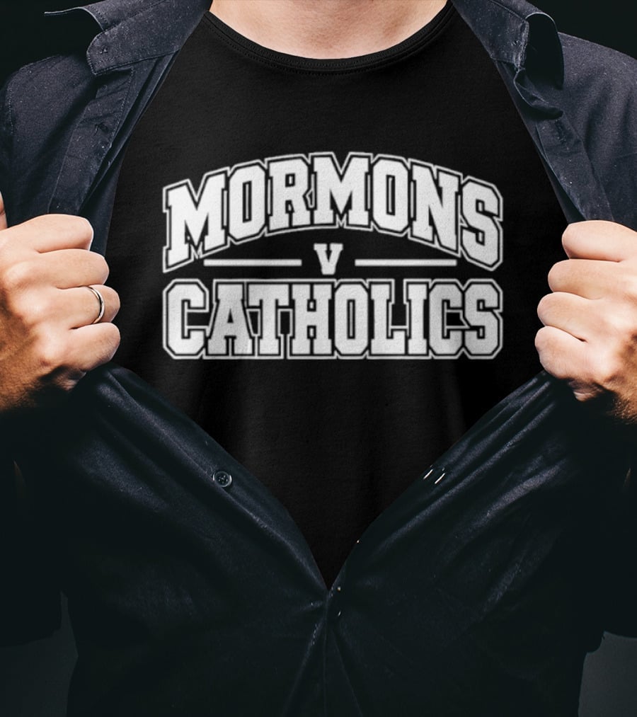 Mormons V Catholics Varsity College Rivalry Showdown T-Shirt