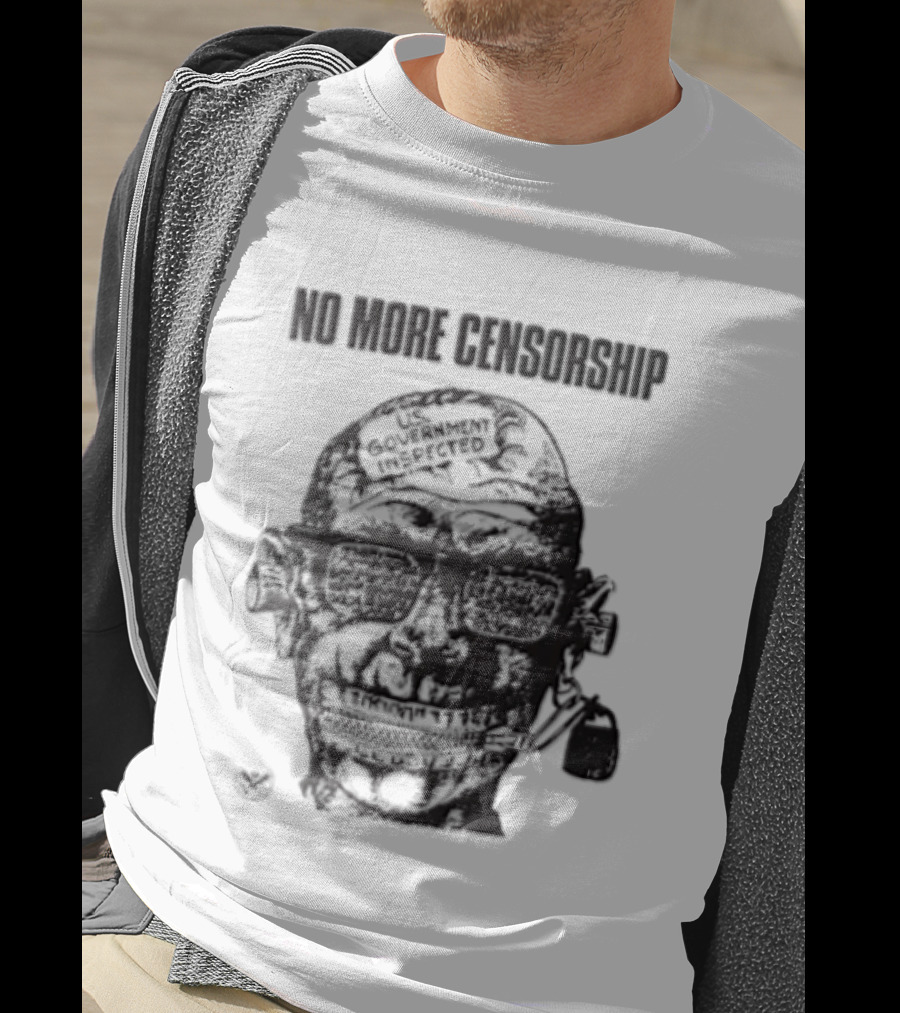 No More Censorship Man Head Zipper Mouth Padlock Glasses T-Shirt