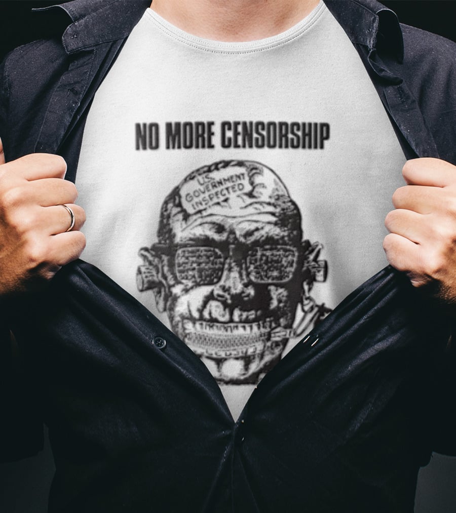 No More Censorship Man Head Zipper Mouth Padlock Glasses T-Shirt