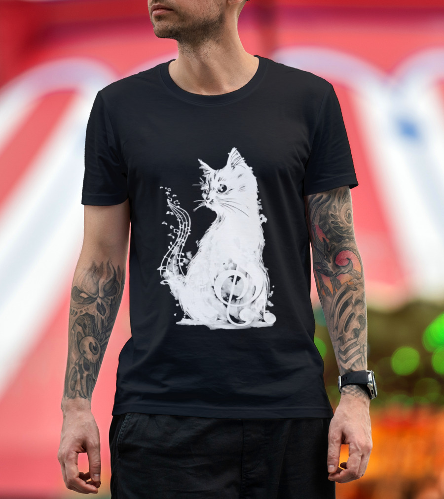 Musical Cat With Treble Clef And Notes T-Shirt