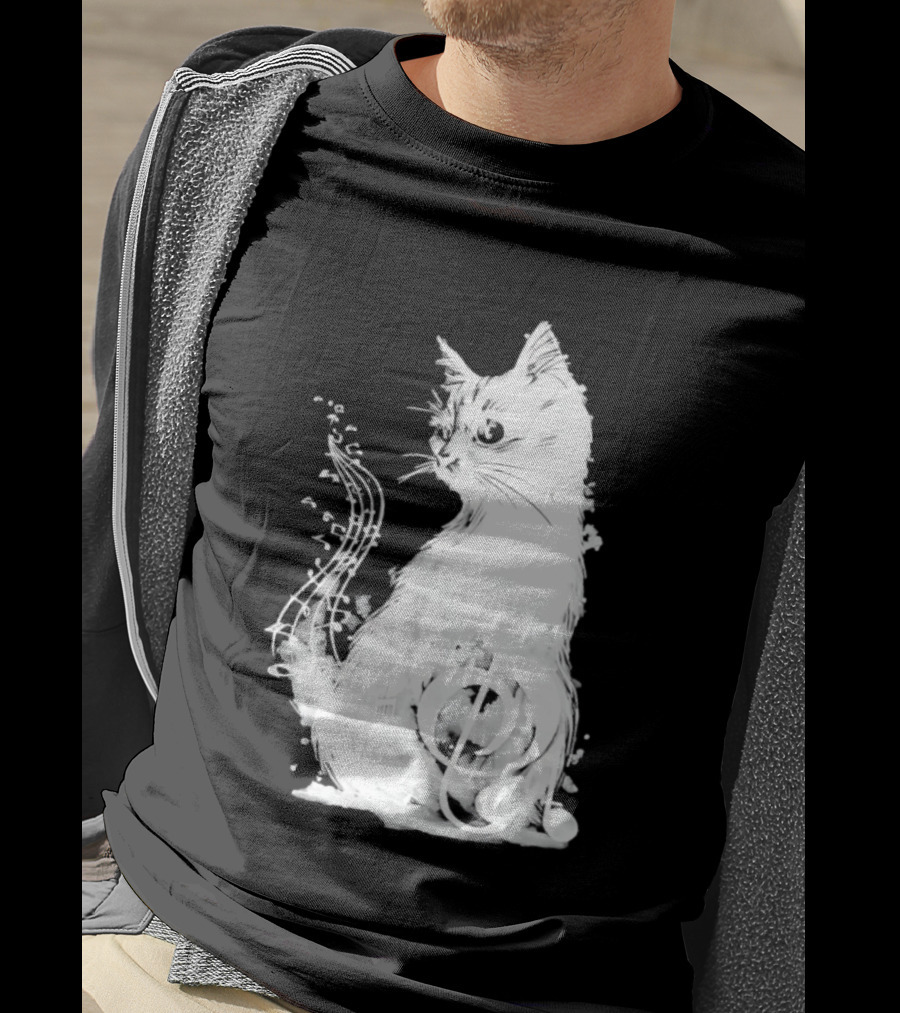 Musical Cat With Treble Clef And Notes T-Shirt
