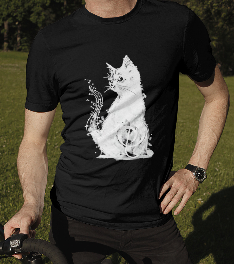 Musical Cat With Treble Clef And Notes T-Shirt