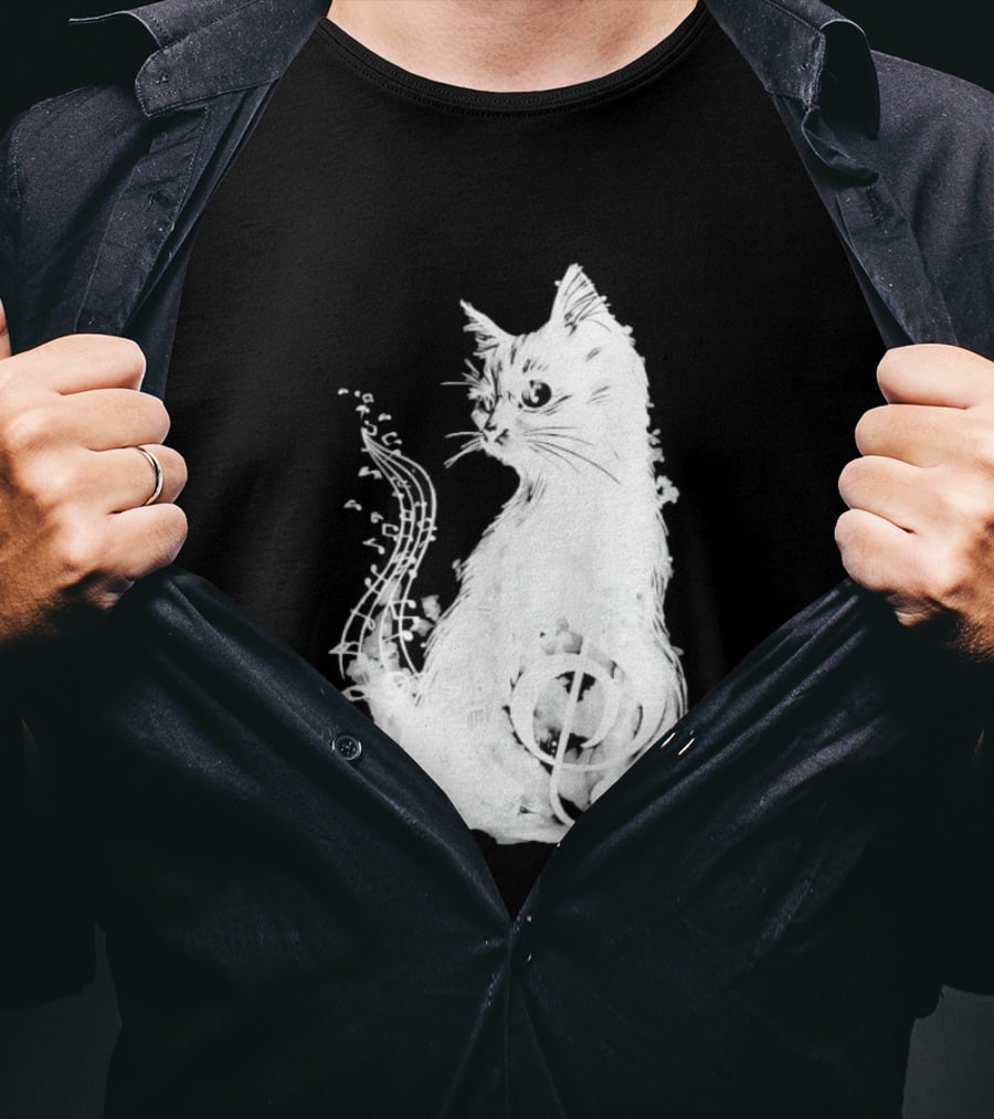 Musical Cat With Treble Clef And Notes T-Shirt