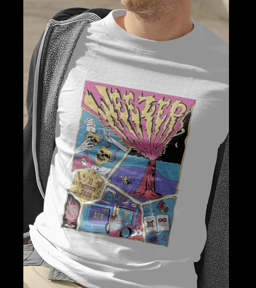 Weezer Orlando Kia Center 11 October 2026 Concert Skulls Tarot Cards Beach Scene T-Shirt