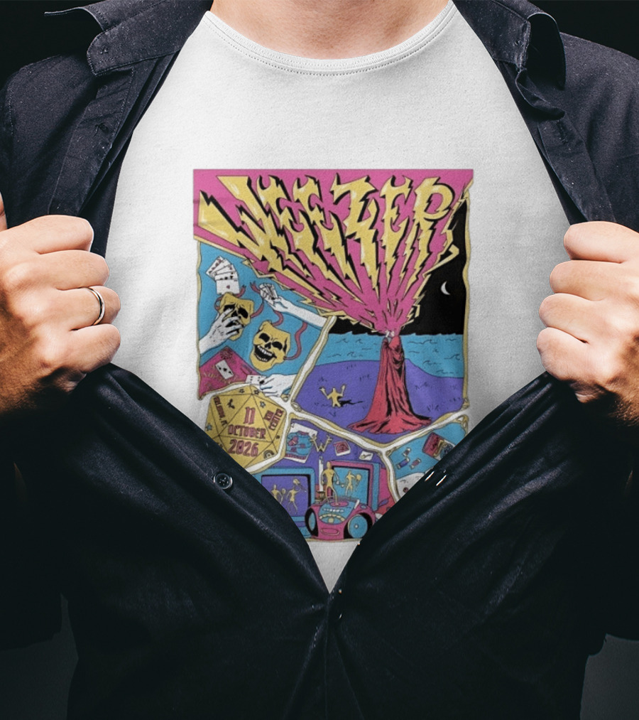 Weezer Orlando Kia Center 11 October 2026 Concert Skulls Tarot Cards Beach Scene T-Shirt