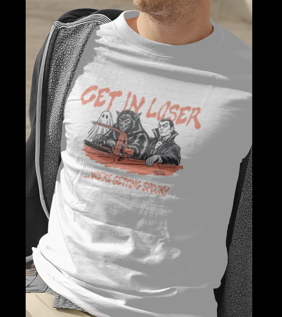Get In Loser We're Getting Spooky Werewolf Vampire Ghost Car Retro Halloween T-Shirt