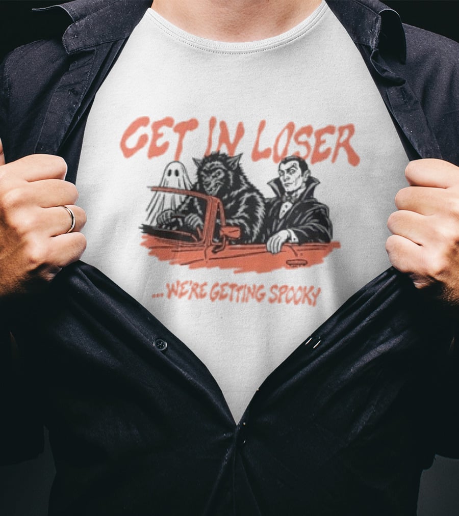 Get In Loser We're Getting Spooky Werewolf Vampire Ghost Car Retro Halloween T-Shirt