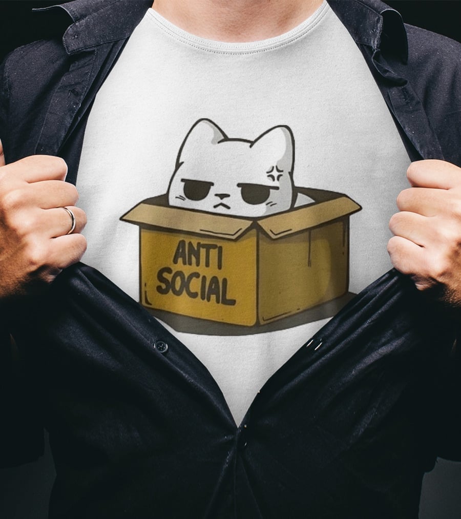 Grumpy Cat Anti Social Introvert In Box T-Shirt