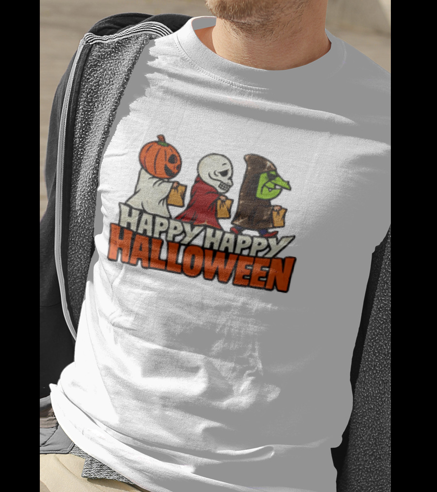 Halloween Happy Happy Halloween Pumpkin Head Skeleton Witch Trick Or Treating T-Shirt