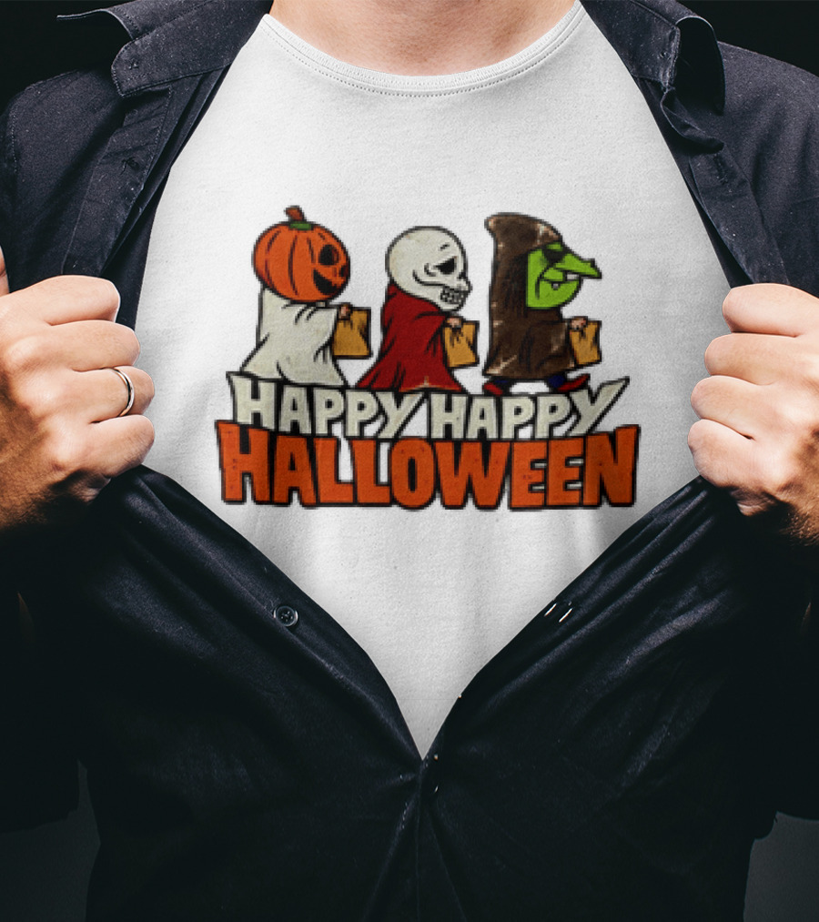 Halloween Happy Happy Halloween Pumpkin Head Skeleton Witch Trick Or Treating T-Shirt