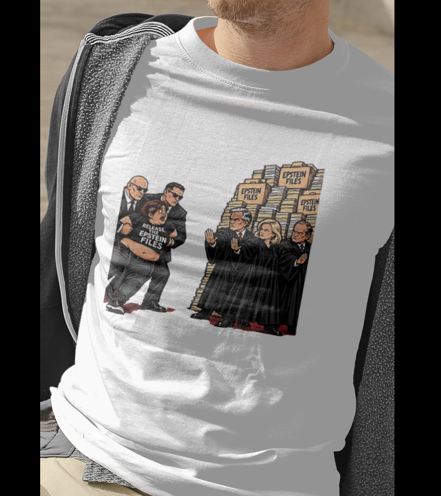 Release The Epstein Files Political Cartoon With Epstein Files Stacks And Judges T-Shirt