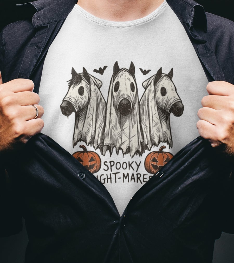 Spooky Night Mares Horse Halloween 2025 Pumpkin Bats T-Shirt