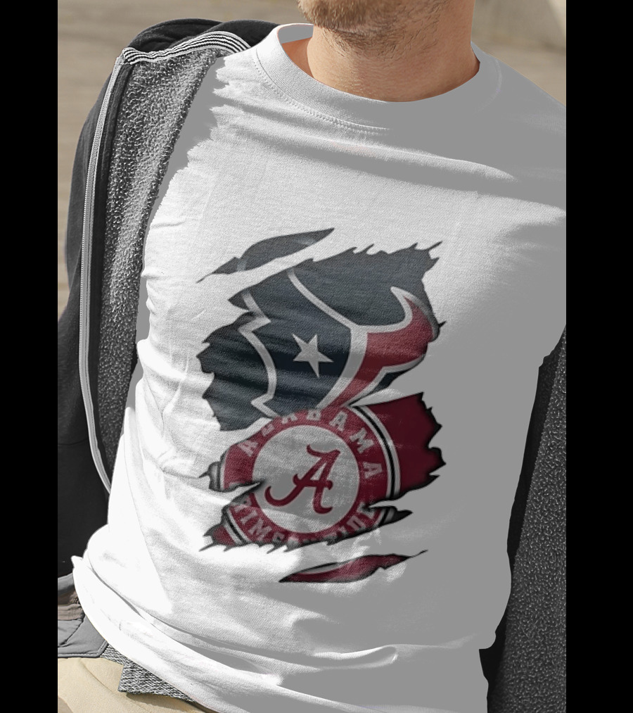 Houston Texans Alabama Crimson Tide NCAA Ripped T-Shirt