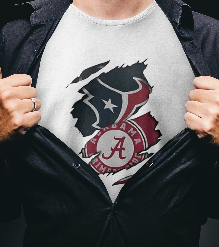 Houston Texans Alabama Crimson Tide NCAA Ripped T-Shirt