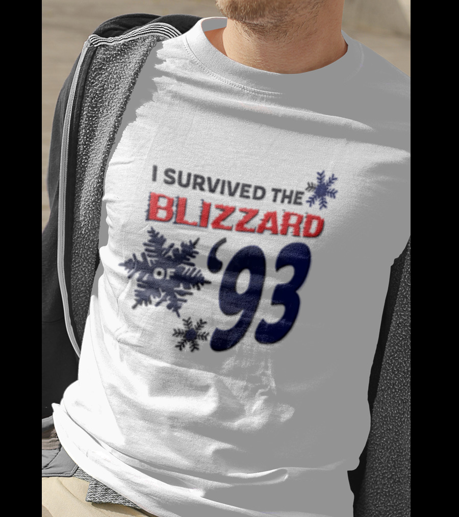 I Survived The Blizzard Of '93 Blue Snowflakes White T-Shirt