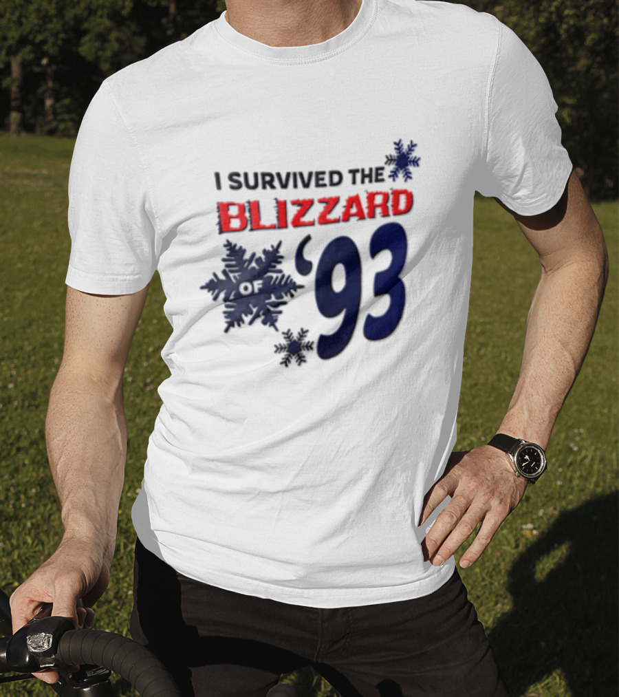 I Survived The Blizzard Of '93 Blue Snowflakes White T-Shirt