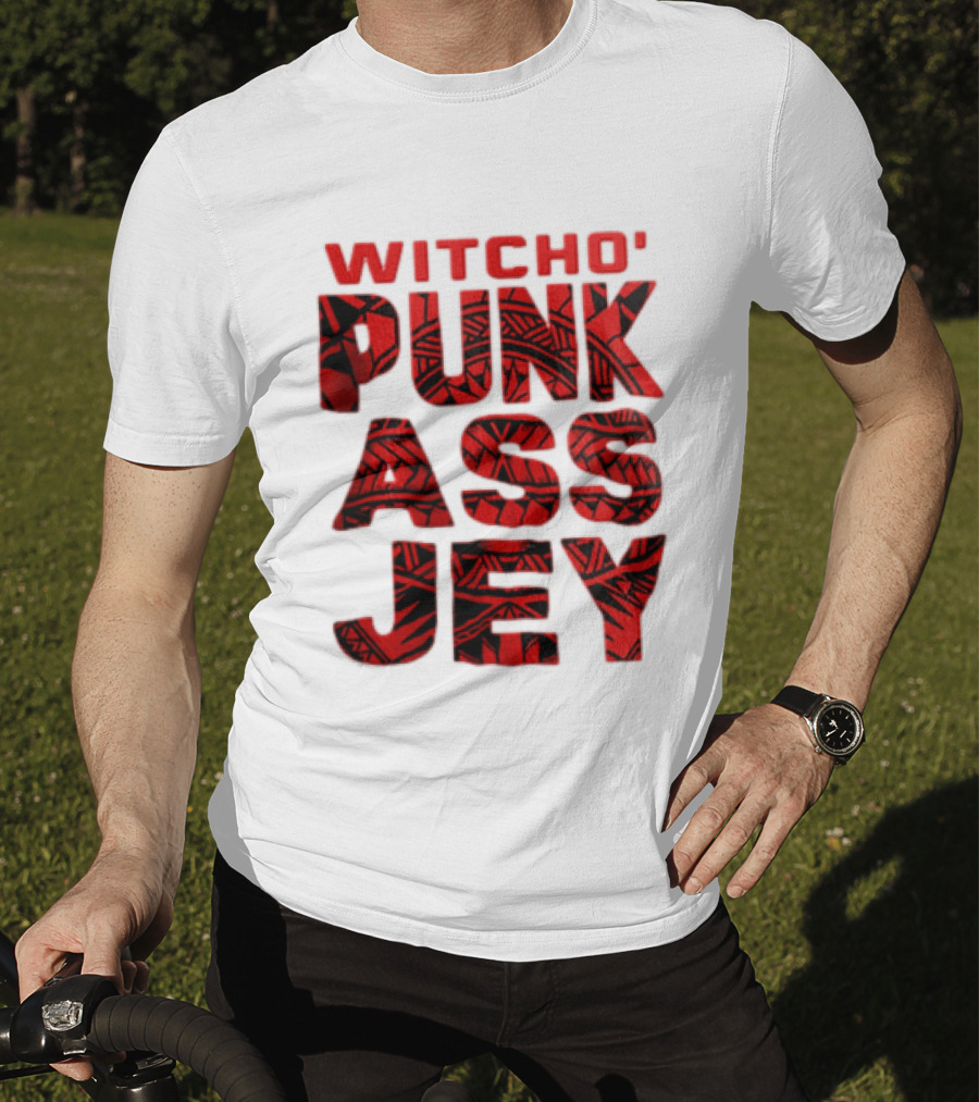 Witcho Punk ASS JEY Red And Black Tribal Patterned Block T-Shirt
