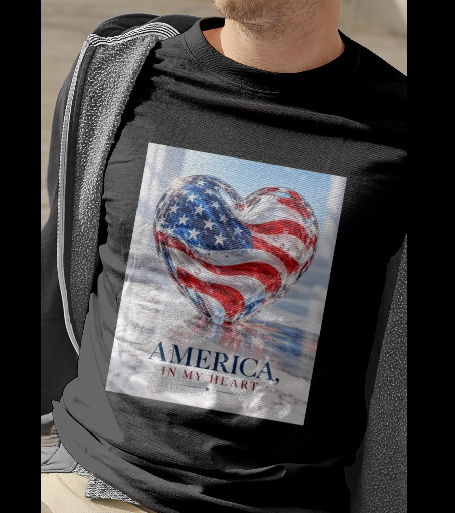 America In My Heart Flag Heart Glass T-Shirt