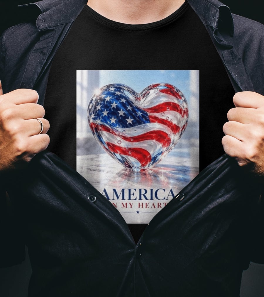 America In My Heart Flag Heart Glass T-Shirt