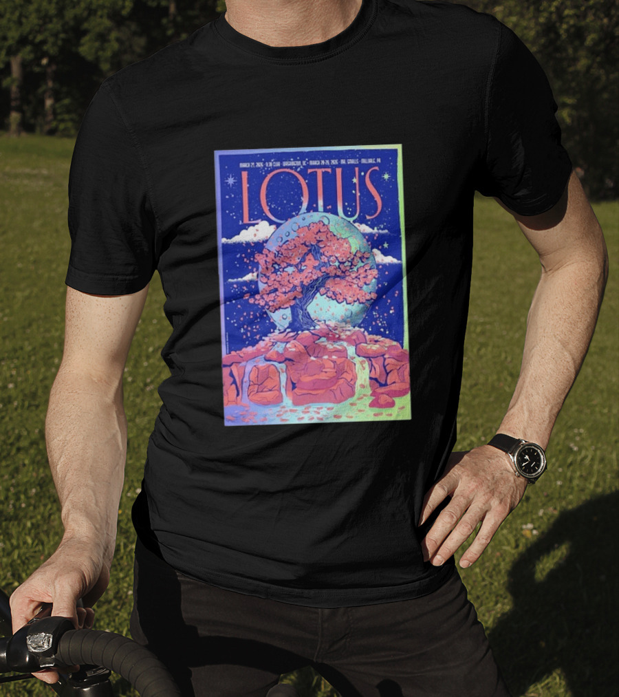 Lotus 2026 Tour By Benjamin Rumble March Tour Dates Illustration Cherry Blossom Moon T-Shirt