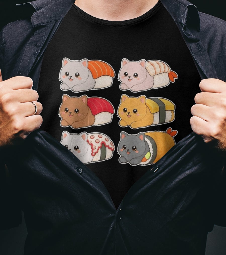Kawaii Kitten Sushi Rolls Cute Cats Cat Lover T-Shirt